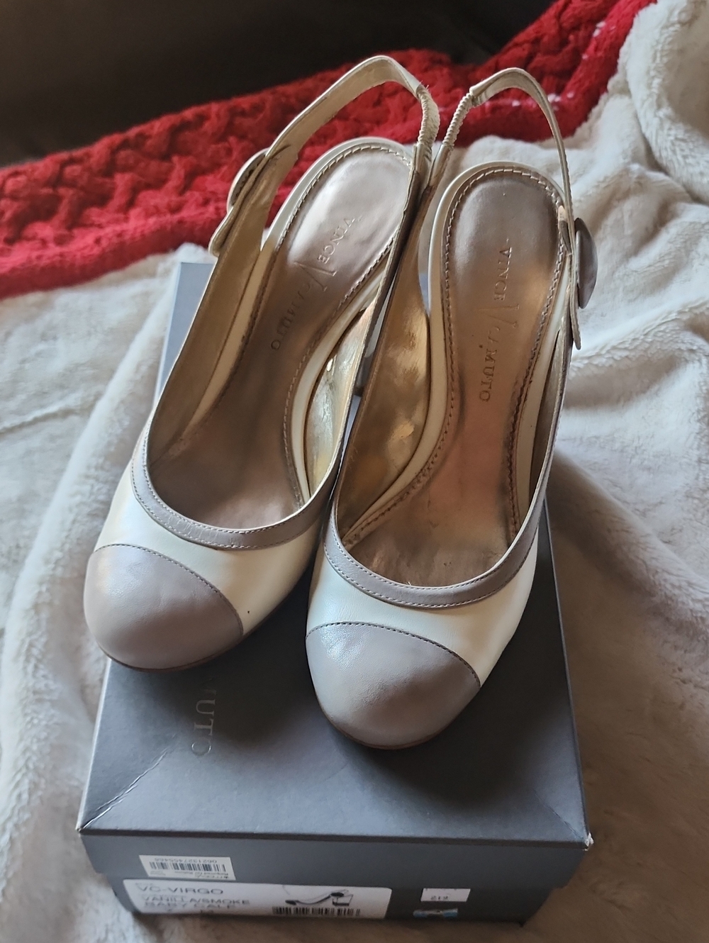 Vince CamutoTwo-Tone Slingback Pump in Ivory and Taupe